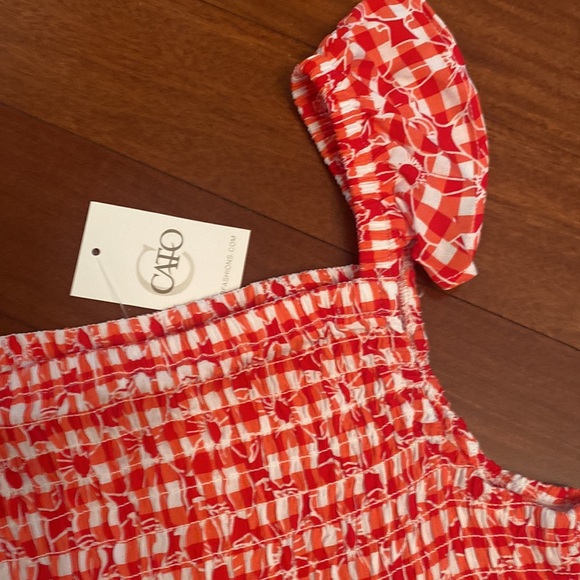 Cato Girls NWT Red & White Smocked Top w Flutter Ruffle Cap Sleeves - Sz 14-16 - Picture 4 of 13